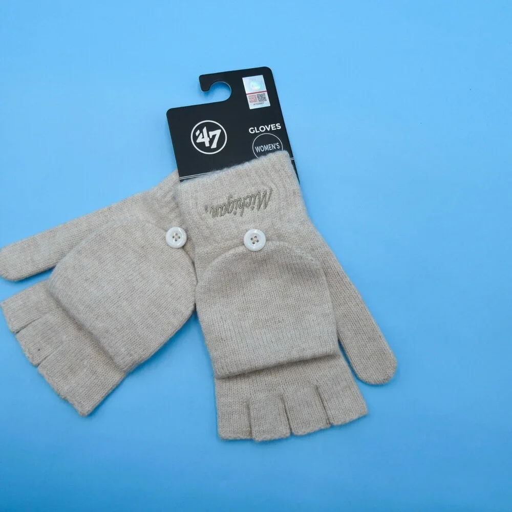 '47 Brand Michigan Wolverines Winter Gloves‎ Womens Beige Knit College Mittens